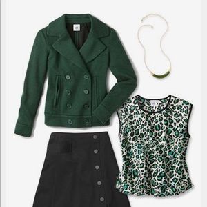 CAbi green sweater pea coat size L